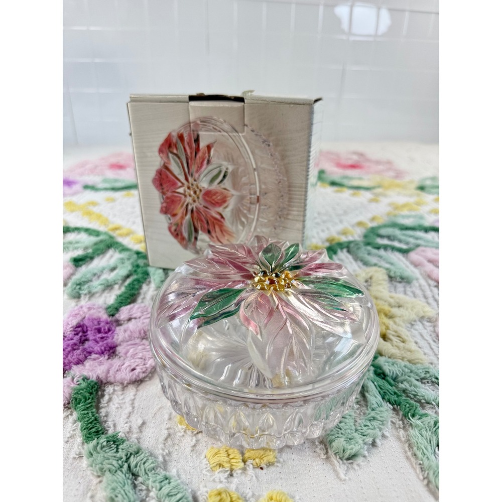Savoir Vivre Holiday Spirit Poinsettia Glass Trinket Box WY064/505 Japan